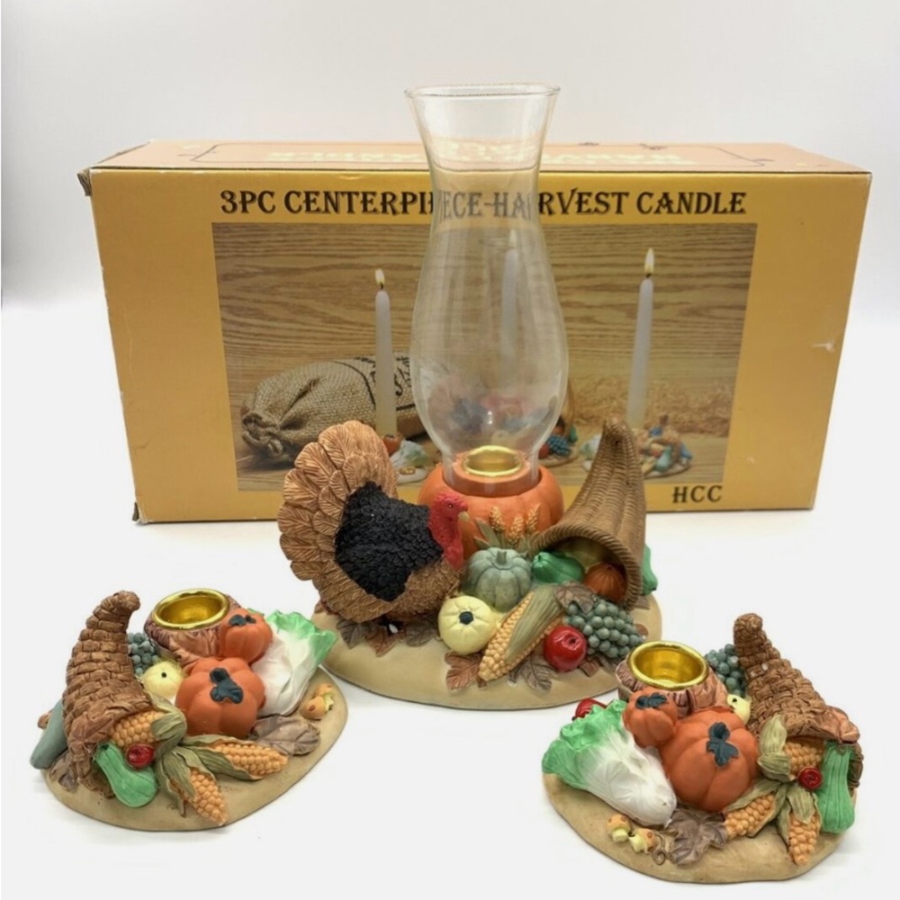 3 Piece Thanksgiving Day Centerpiece. Measurements are shown. Breakable